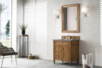 Brittany 30" Single Vanity, Saddle Brown, w/ 3 CM Grey Expo Quartz Top - Image 3