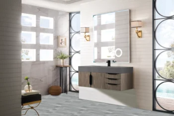Mercer Island 48" Single Vanity, Ash Gray, Matte Black w/ Dusk Grey Glossy Composite Stone Top - Image 3