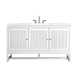 Athens 60″ Single Vanity, Glossy White w/ 3 CM Arctic Fall Solid Surface Top