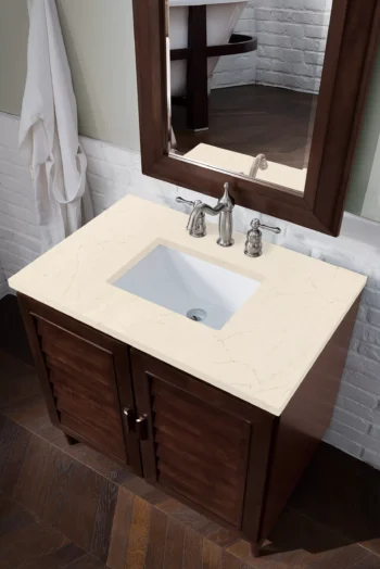 Portland 36" Single Vanity, Burnished Mahogany w/ 3 CM Eternal Marfil Quartz Top - Image 3