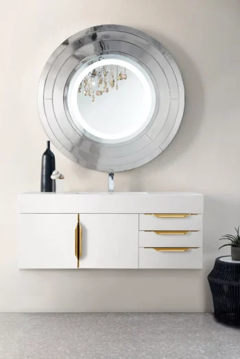 Mercer Island 48" Single Vanity, Glossy White, Radiant Gold w/ Glossy White Composite Stone Top - Image 2