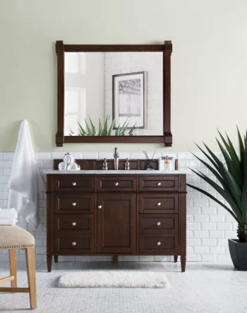 Brittany 48" Single Vanity, Burnished Mahogany w/ 3 CM Carrara Marble Top - Image 2