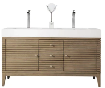 Linear 59" Double Vanity Whitewashed Walnut w/ Glossy White Composite Stone Top