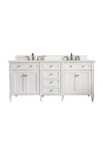 Brittany 72" Double Vanity, Bright White Vanity w/ 3 CM Ethereal Noctis Quartz Top