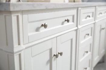 Brittany 72" Double Vanity, Bright White Vanity w/ 3 CM Carrara Marble Top - Image 5