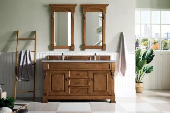Brookfield 60" Double Vanity, Country Oak w/ 3 CM Eternal Serena Quartz Top - Image 2