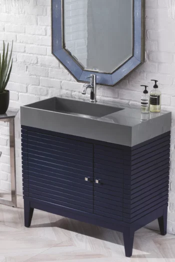 Linear 36" Single Vanity, Victory Blue w/ Dusk Grey Glossy Composite Stone Top - Image 3