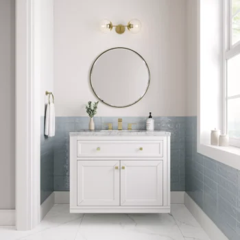 Chicago 36" Single Vanity, Glossy White w/ 3 CM Eternal Jasmine Pearl Top - Image 2