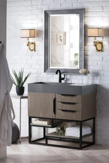 Columbia 36" Single Vanity, Ash Gray, Matte Black w/ Dusk Grey Glossy Composite Stone Top - Image 3