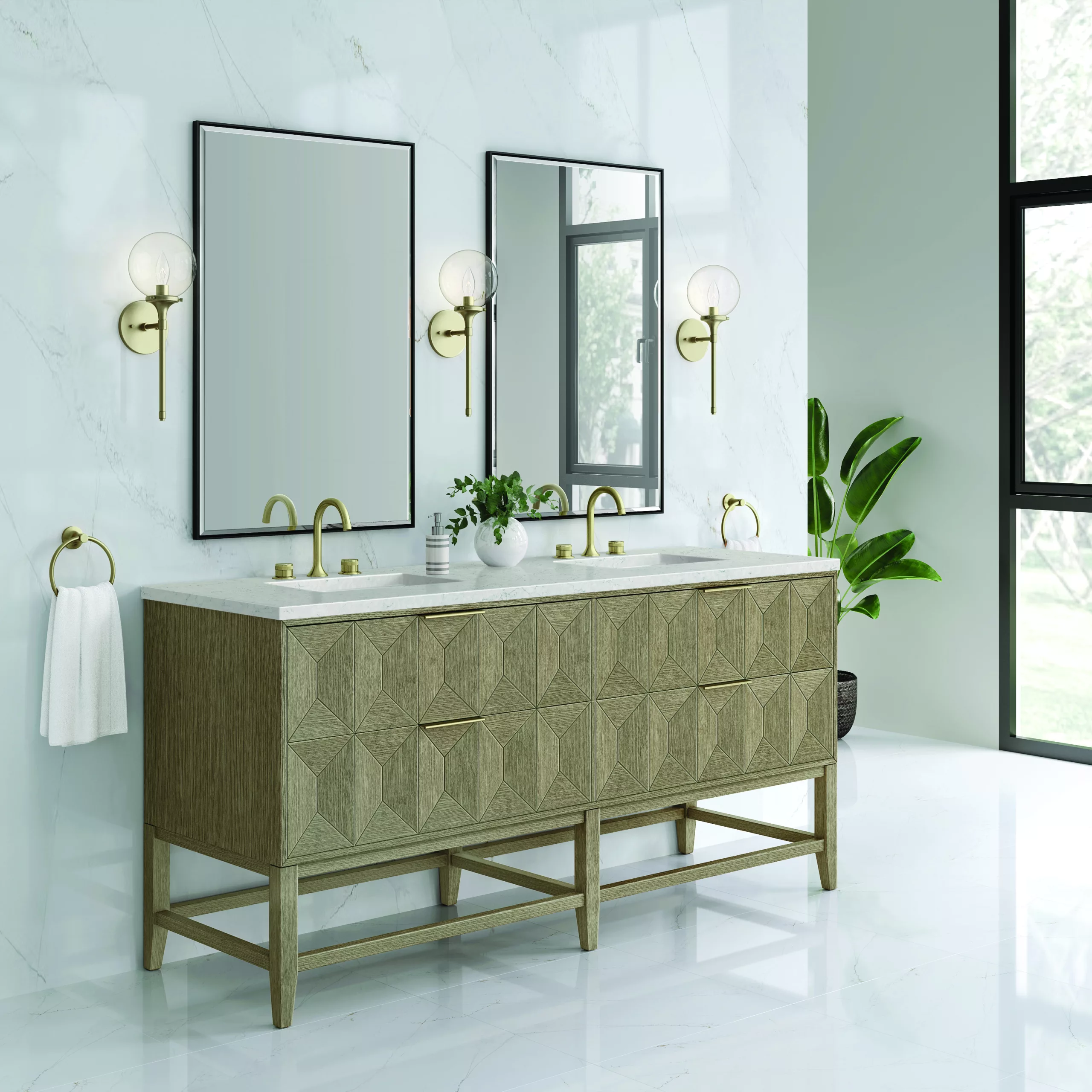 Emmeline 72" Double Vanity, Pebble Oak w/ 3 CM Eternal Jasmine Pearl Top - Image 4