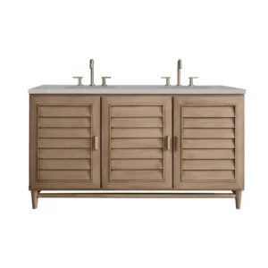 Portland 60″ Double Vanity Whitewashed Walnut w/ 3 CM Eternal Serena Quartz Top