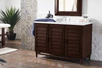 Portland 48" Single Vanity, Burnished Mahogany w/ 3 CM Carrara Marble Top - Image 7
