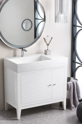 Linear 36" Single Vanity, Glossy White w/ Glossy White Composite Stone Top - Image 5