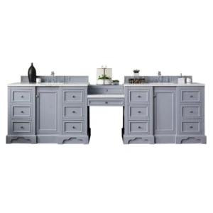 De Soto 118″ Double Vanity Set, Silver Gray w/ 3 CM Arctic Fall Solid Surface Top