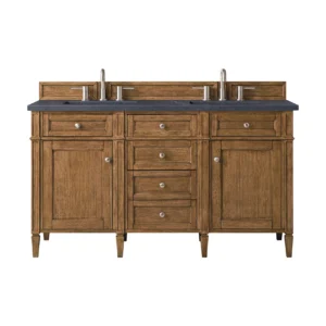 Brittany 60″ Double Vanity, Saddle Brown w/ 3 CM Charcoal Soapstone Quartz Top