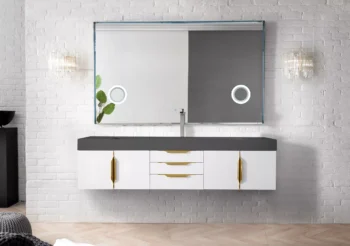 Mercer Island 72" Single Vanity, Glossy White, Radiant Gold w/ Dusk Grey Glossy Composite Stone Top - Image 2