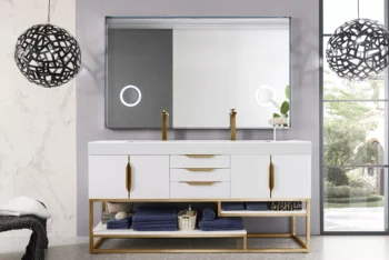 Columbia 72" Double Vanity, Glossy White, Radiant Gold w/ Glossy White Composite Stone Top - Image 2