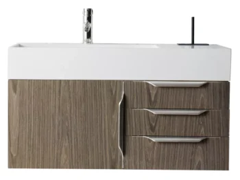 Mercer Island 36" Single Vanity, Ash Gray w/ Glossy White Composite Stone Top