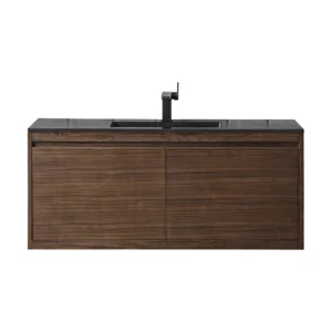 Mantova 47.3″ Single Vanity, Mid-Century Walnut w/ Charcoal Black Composite Stone Top