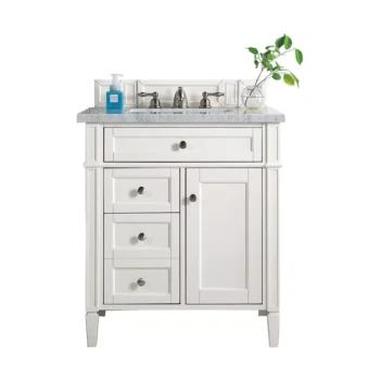 Brittany 30" Single Vanity, Bright White w/ 3 CM Arctic Fall Solid Surface Top