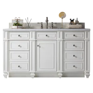 Bristol 60″ Single Vanity, Bright White w/ 3 CM Arctic Fall Solid Surface Top