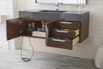 Mercer Island 48" Single Vanity, Coffee Oak w/ Dusk Grey Glossy Composite Stone Top - Image 4