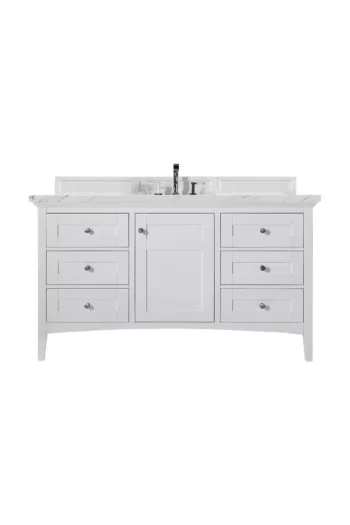 Palisades 60" Single Vanity, Bright White w/ 3 CM Ethereal Noctis Quartz Top
