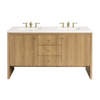 Hudson 60" Double Vanity, Light Natural Oak w/ 3 CM White Zeus Top - Image 2