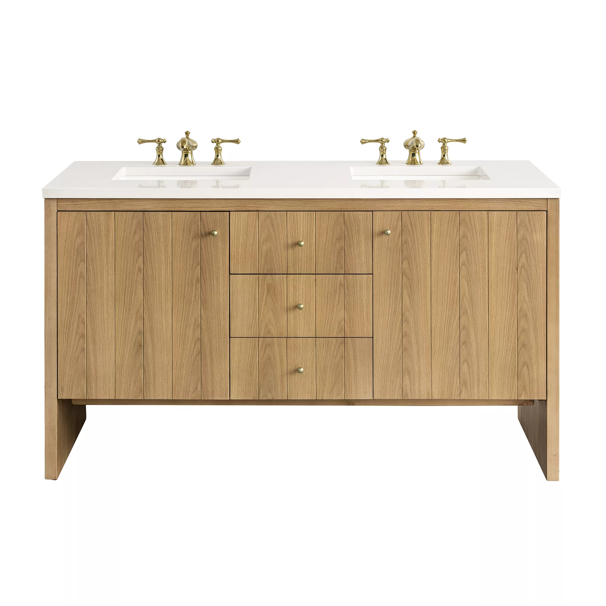 Hudson 60" Double Vanity, Light Natural Oak w/ 3 CM White Zeus Top - Image 2