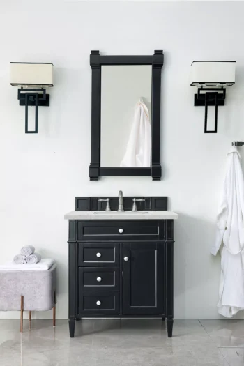 Brittany 30" Single Vanity, Black Onyx, w/ 3 CM Eternal Jasmine Pearl Quartz Top - Image 2