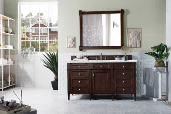 Brittany 60" Single Vanity, Burnished Mahogany w/ 3 CM Arctic Fall Solid Surface Top - Image 2
