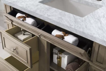 Bristol 36" Single Vanity, Whitewashed Walnut w/ 3 CM Carrara Marble Top - Image 5