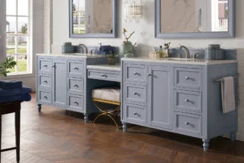 Copper Cove Encore 122" Double Vanity Set, Silver Gray w/ 3 CM Arctic Fall Solid Surface Top - Image 2