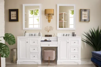 De Soto 82" Double Vanity Set, Bright White w/ 3 CM White Zeus Quartz Top - Image 2