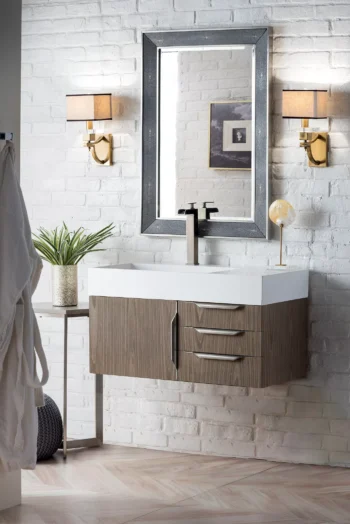 Mercer Island 36" Single Vanity, Ash Gray w/ Glossy White Composite Stone Top - Image 5