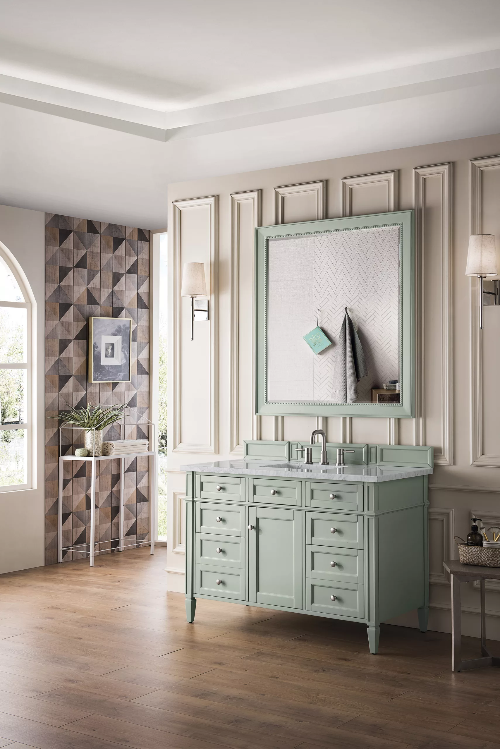 Brittany 48" Single Vanity, Sage Green w/ 3 CM Carrara Marble Top - Image 3