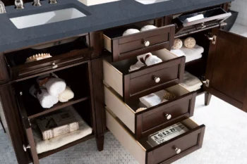 Brittany 60" Double Vanity, Burnished Mahogany w/ 3 CM Charcoal Soapstone Quartz Top - Image 4