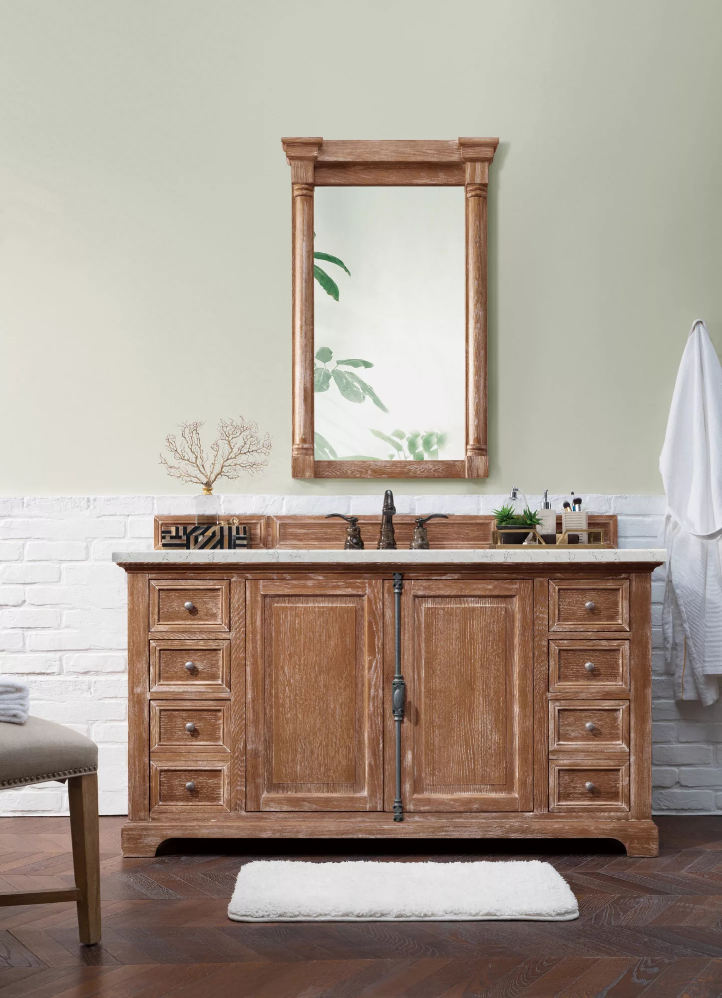 Providence 60" Single Vanity, Driftwood w/ 3 CM Eternal Jasmine Pearl Quartz Top - Image 2
