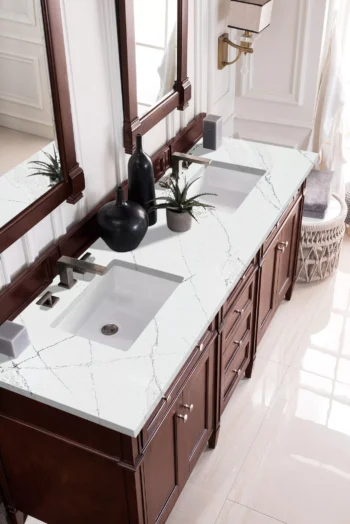 Brittany 72" Double Vanity, Burnished Mahogany w/ 3 CM Ethereal Noctis Quartz Top - Image 3