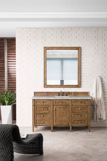 Brittany 60" Single Vanity, Saddle Brown w/ 3 CM Arctic Fall Solid Surface Top - Image 2