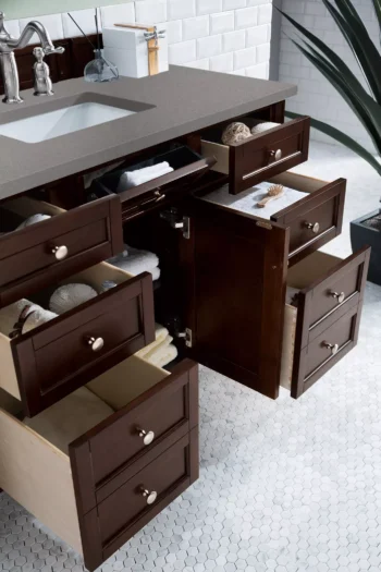 Brittany 48" Single Vanity, Burnished Mahogany w/ 3 CM Grey Expo Quartz Top - Image 4