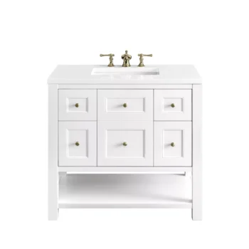 Breckenridge 36" Single Vanity, Bright White w/ 3 CM White Zeus Top - Image 2