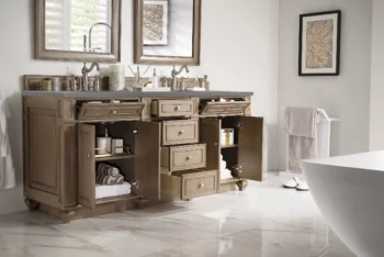 Bristol 72" Double Vanity, Whitewashed Walnut w/ 3 CM Grey Expo Quartz Top - Image 3
