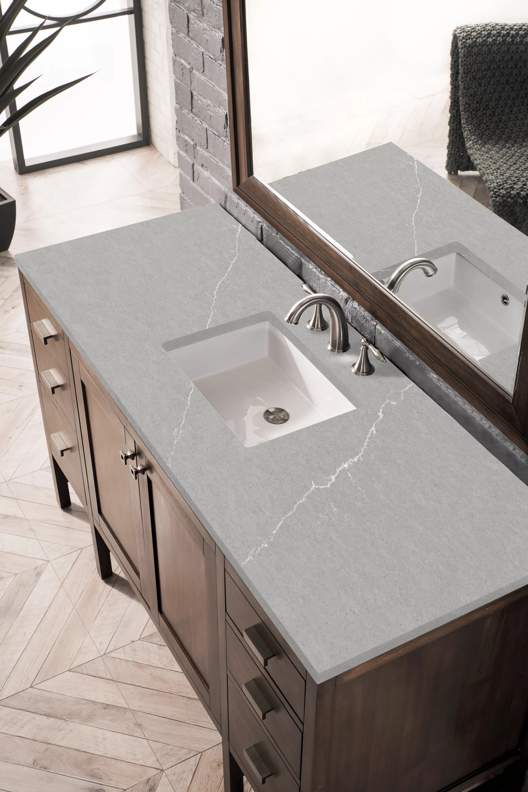 Addison 60" Single Vanity, Mid-Century Acacia w/ 3 CM Eternal Serena Quartz Top - Image 3