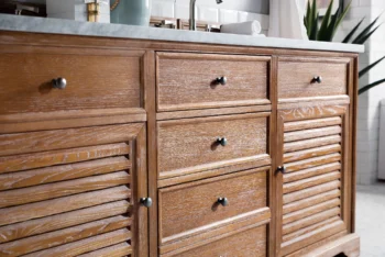 Savannah 72" Double Vanity, Driftwood w/ 3 CM Carrara Marble Top - Image 6