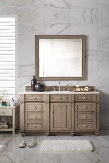 Bristol 60" Single Vanity, Whitewashed Walnut w/ 3 CM White Zeus Quartz Top - Image 2