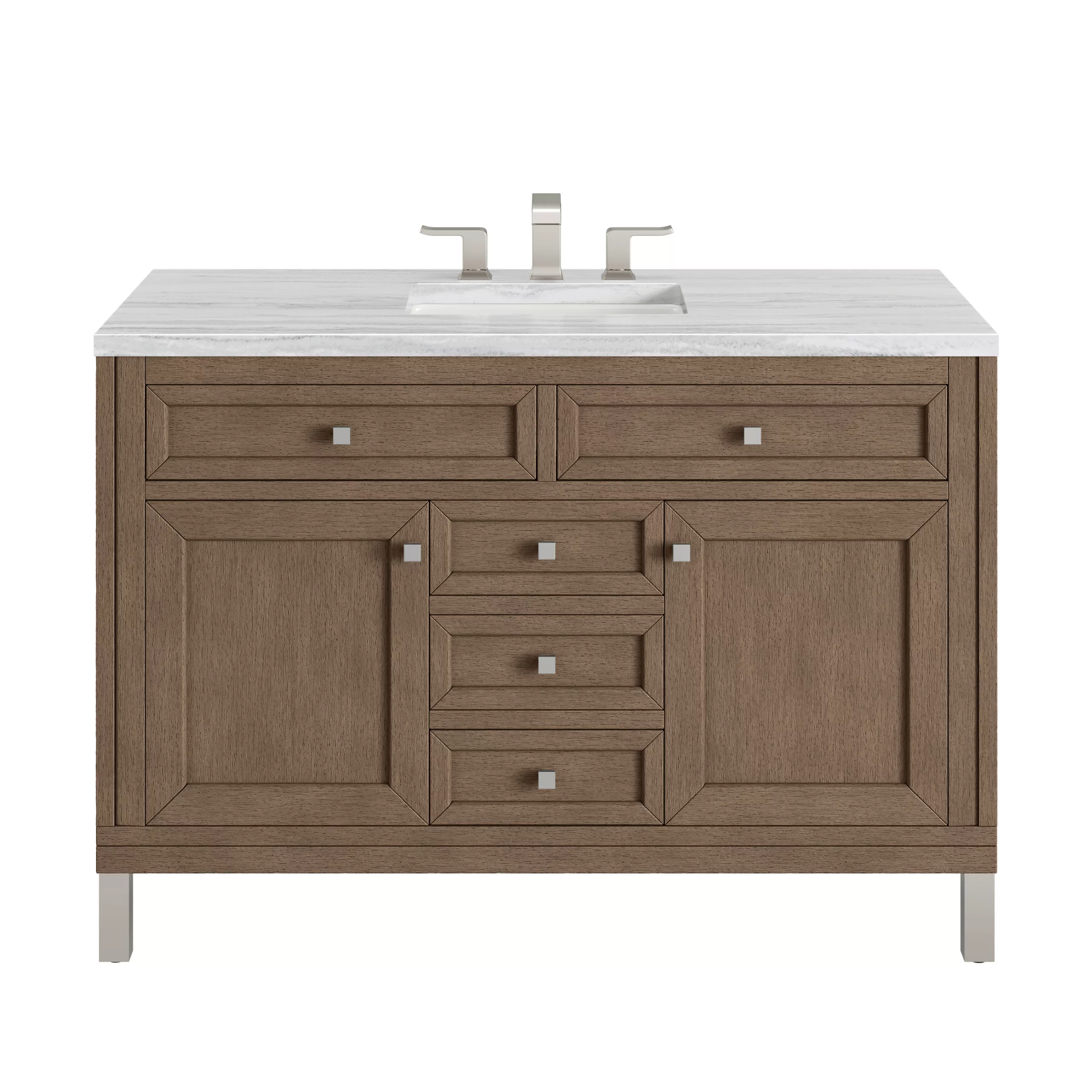 Chicago 48" Single Vanity, Whitewashed Walnut  w/ 3 CM Arctic Fall Solid Surface Top