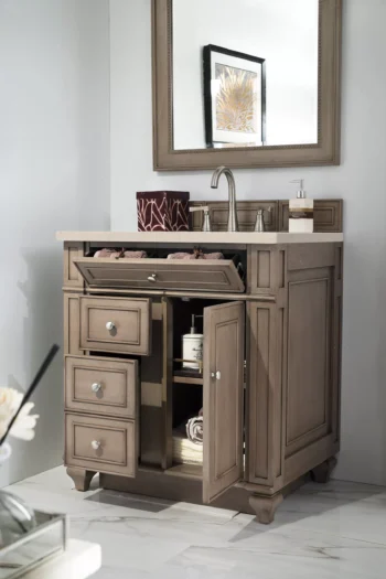 Bristol 30" Single Vanity, Whitewashed Walnut w/ 3 CM Eternal Marfil Quartz Top - Image 4