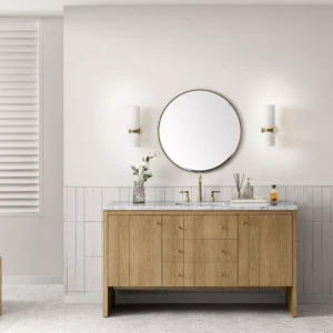 Hudson 60″ Single Vanity, Light Natural Oak w/ 3 CM Arctic Fall Top