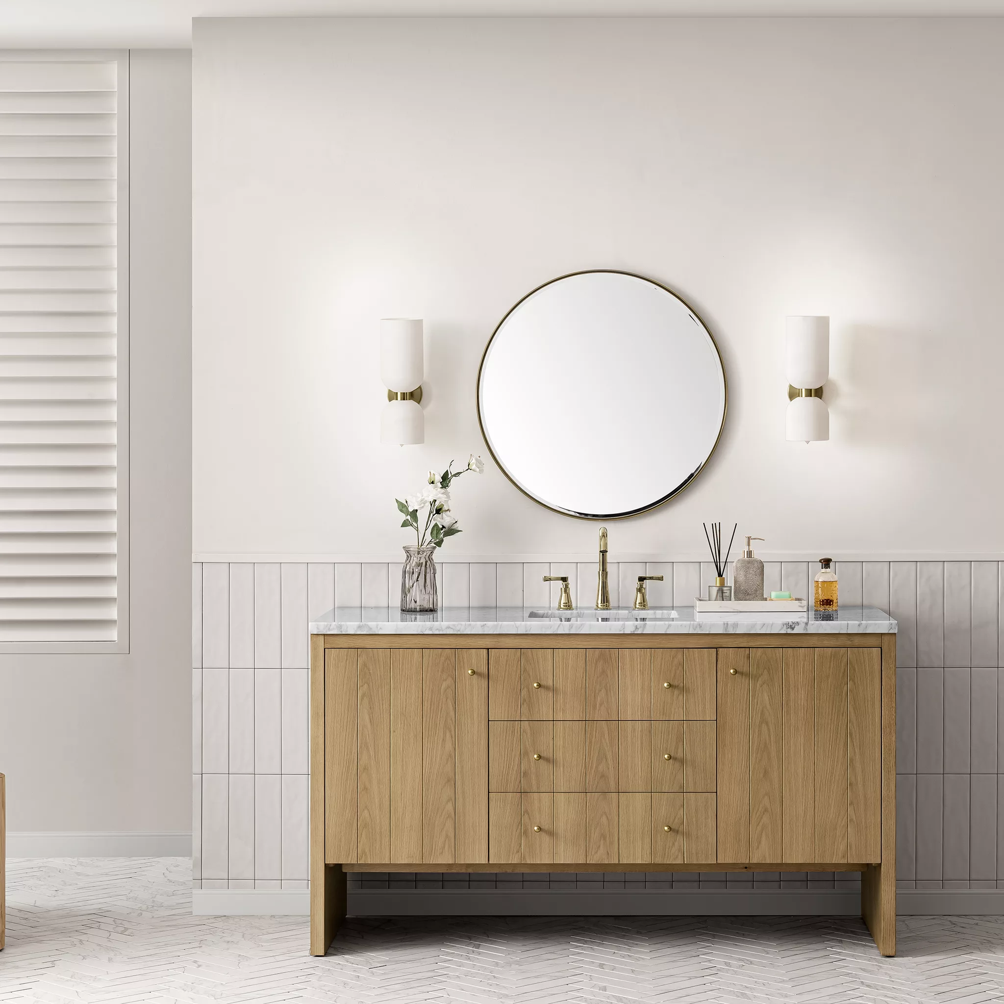 Hudson 60" Single Vanity, Light Natural Oak w/ 3 CM Arctic Fall Top